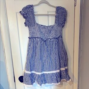 Blue Gingham Ruffle Dress Urban Outfitters